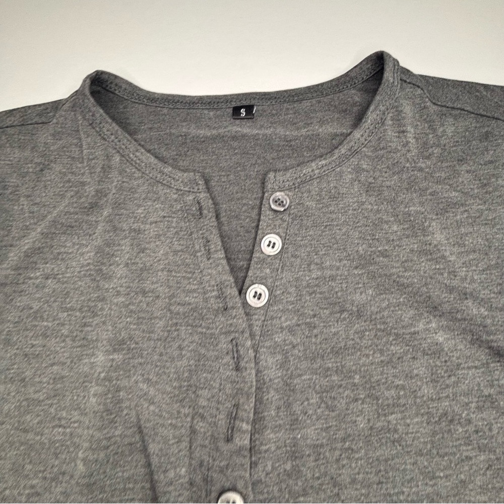 Gray Long Sleeve Women's Henley Layering Top - Picture 2 of 5